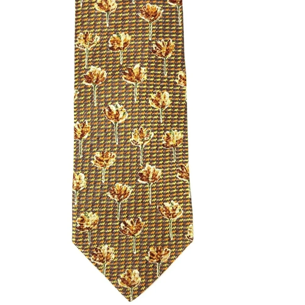 ERMENEGILDO ZEGNA Tie Brown Mix Floral Elegant Necktie Silk Made Italy 3.75x57